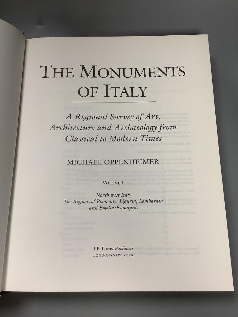 Oppenheimer, Michael, The Monuments of Italy, A Regional Survey of Art, Architecture and Archaeology from Classical to Modern Times, I. B. Tauris, 2002, vols I-VI